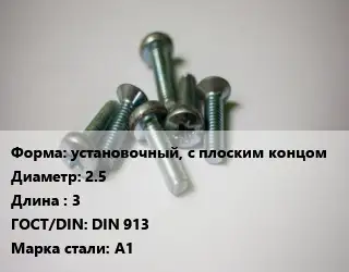 Винт установочный, с плоским концом 2.5х3 DIN 913 Сталь: А1
